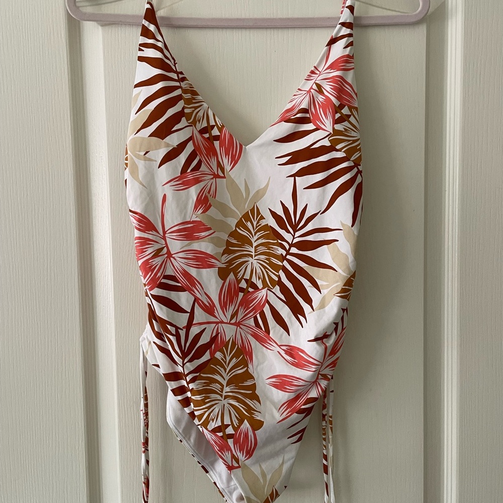Roxy Tropical Print One Piece Swimsuit - Red, Brown, White